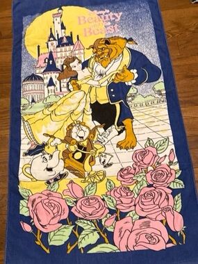 Vintage Beauty and the Beast Disney DEADSTOCK Beach Towel Franco 90s Disney